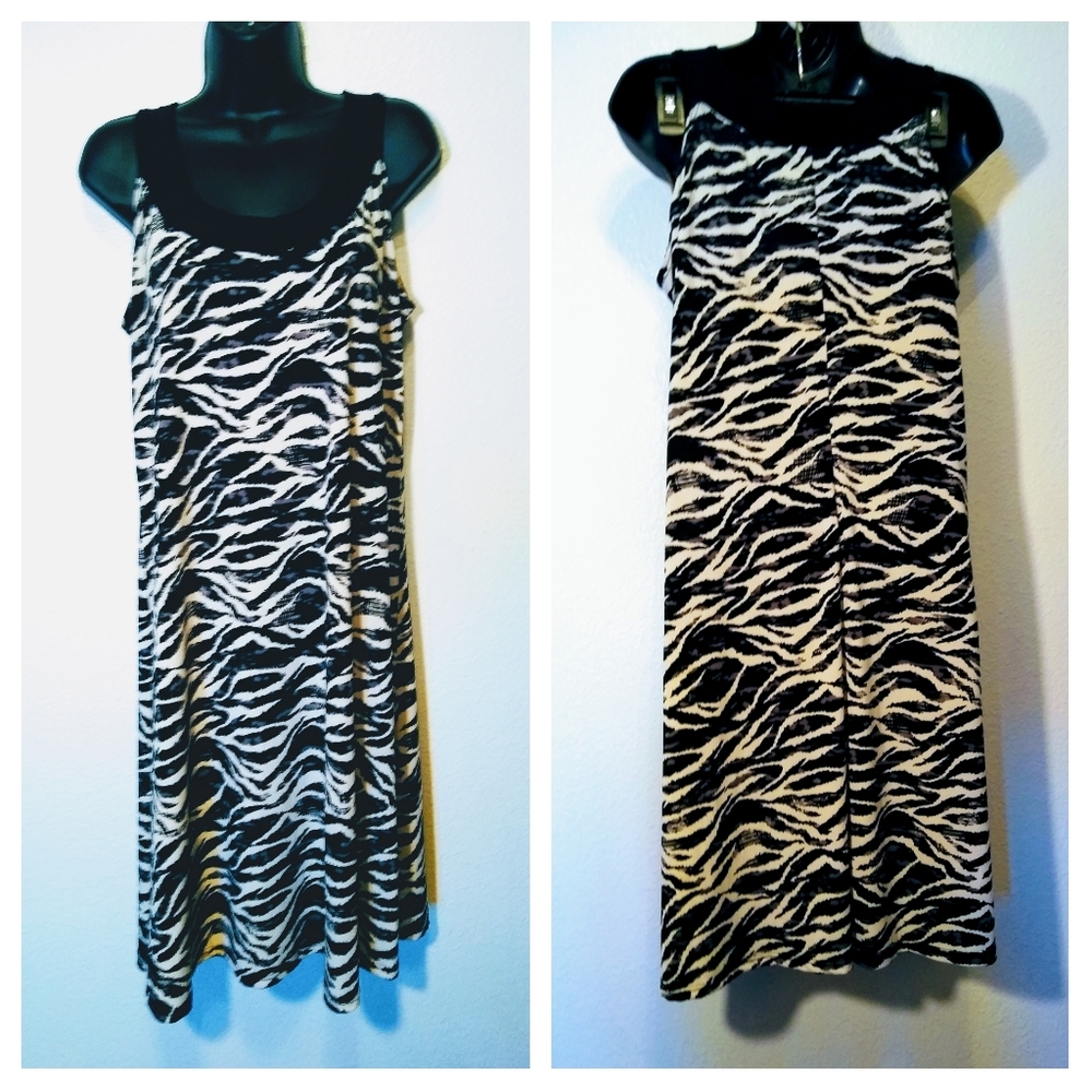 Ellen Parker sleevless, zebra print dress XL